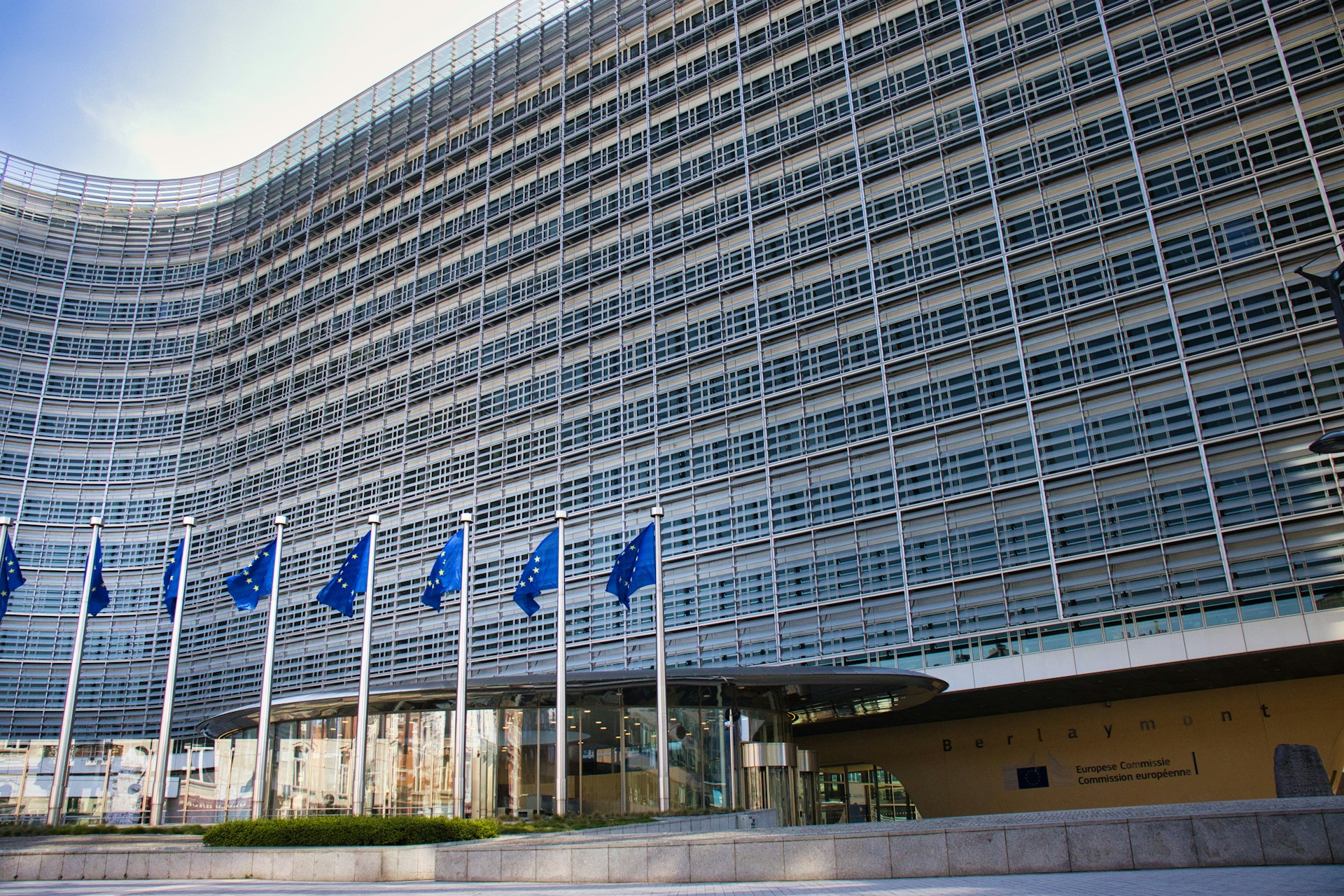 A European institution with a row of EU flags